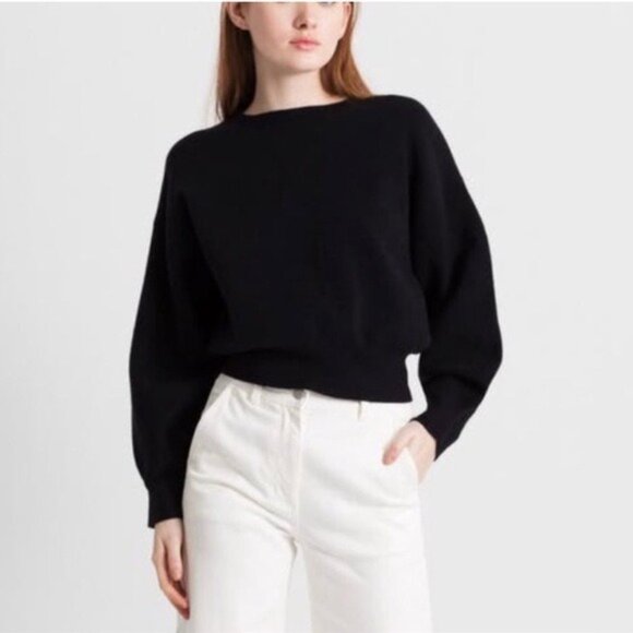 NEW Modern Citizen Balloon Sleeve Knit Sweater M/L Black Cropped Ribbed - Picture 2 of 9